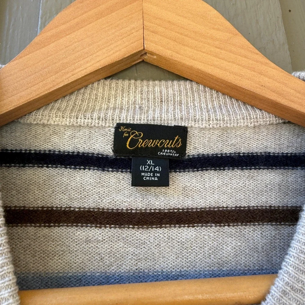 Crewcuts Striped Cashmere Sweater Kids XL 12/14 Multi Color Crewneck Oatmeal